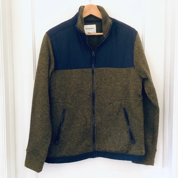 Goodfellow Co Mens Forest Green Navy Blue Zip-Up Warm Fleece Jacket Size M - Picture 1 of 11